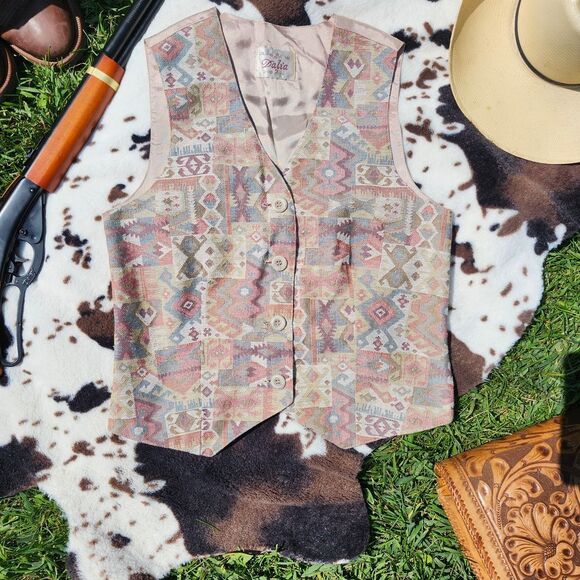 Pastel 90s Vintage Navijo Patterned Vest Westen - Picture 2 of 2